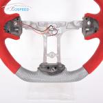 350mm Red Leather Silver Cadillac Steering Wheel Carbon Fiber Sports Car Stripe