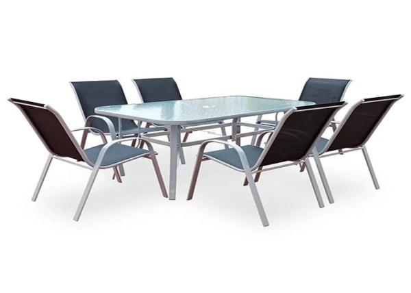 7 Piece Modern Metal Steel Outdoor Patio Dining Tables Chairs Garden Furniture
