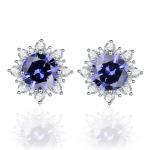 14K Yellow Gold Jewelry CZ Halo Oval Cut Premium Green Tanzanite Stud Earrings