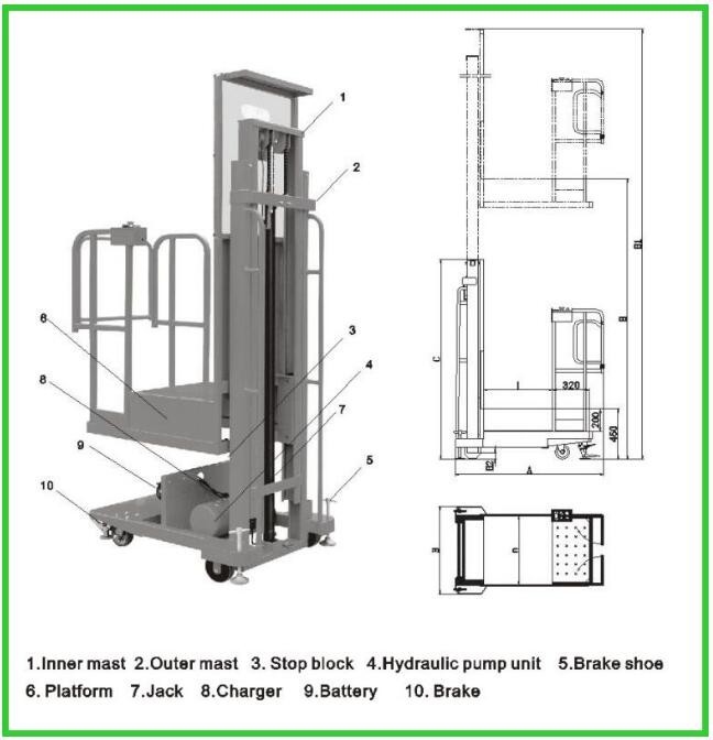 Sep Model Semi Electric Order Picker Manual Pushing With 4.5m Platform Height