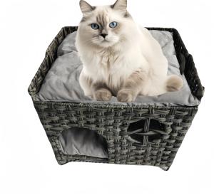Wholesale Four Seasons Rattan Pet House Small Animal Pattern Woven Dog Cat Litter Cage Universal Semi-Enclosed Washable Cage from china suppliers