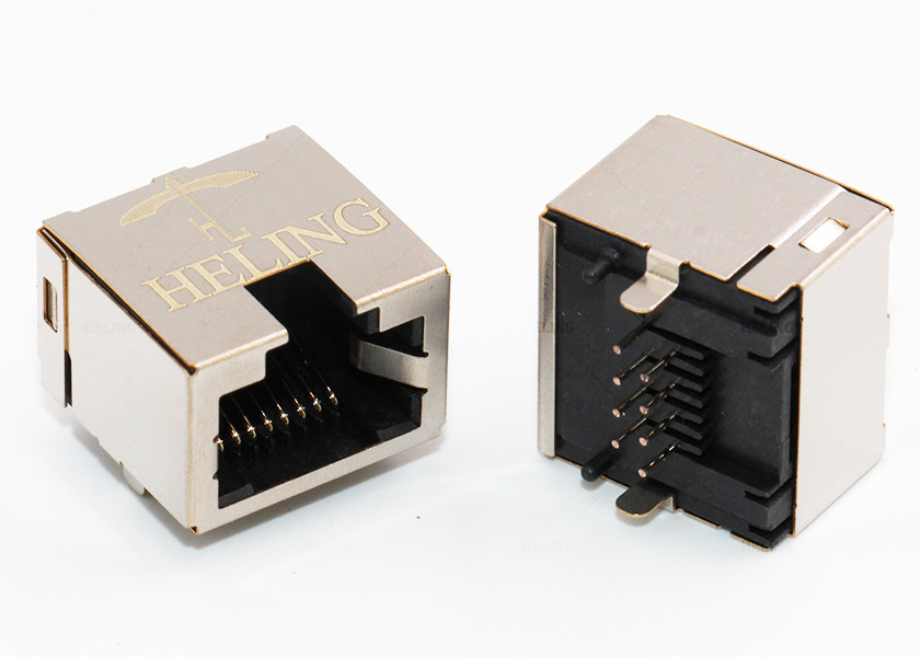 8P8C Tab Up Right Angle RJ45 Female Connector RoHS Compliant