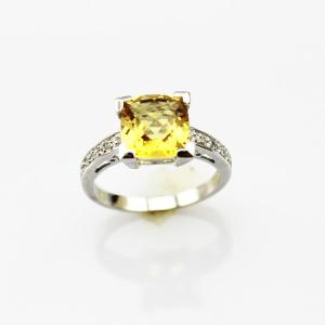 Wholesale 925 Sterlilng Silver Jewelry 7mmx7mm Yellow Citrine Cubic Zircon Ring(R0002) from china suppliers