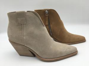 Wholesale brown cow suede leather Womens Dress Boots with metal zipper，pointed toe abs heel ankle boots from china suppliers