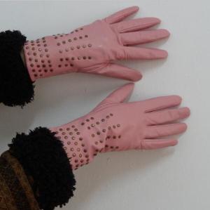 Wholesale Ladies Fashion goatskin genuine leather gloves finger dress gloves with rivet from china suppliers