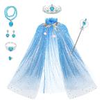 Silk Dress Pink Blue Children'S Clothing Accessories Dress With Tiara Crown Cape
