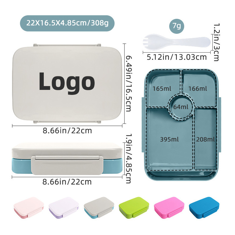 1000ml Leak Proof PP Lunch Bento Box / Airtight Food Container Gray Blue