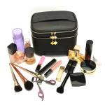 Waterproof PU Leather Cylinder Bucket Makeup Bag With Mirror