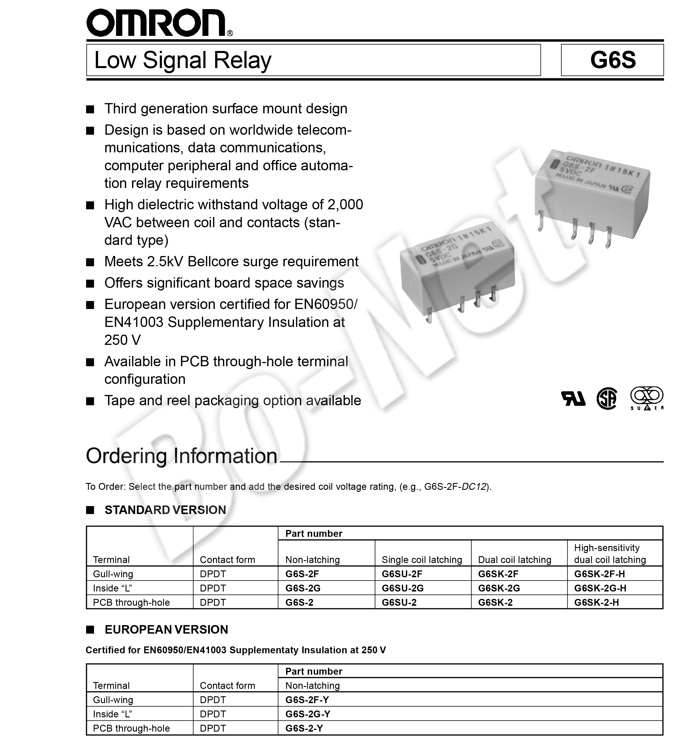 G6S-2-3VDC Omron orignal new electromagnetic relay G6S-2-3VDC