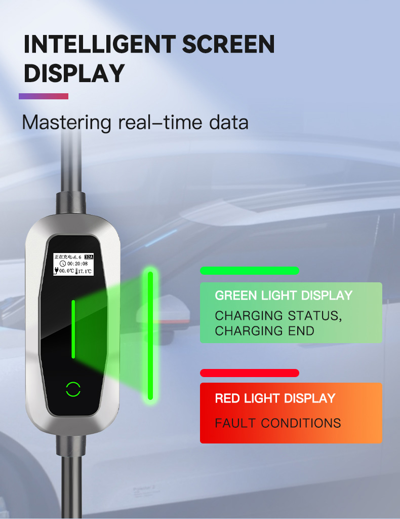 GBT 3.5KW 7KW Type 2 EV Portable Charger Adjustable Current 16A 32A 40A CE ROHS Certified Output Current 8A/10A/13A/16A/32A