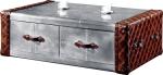 Vintage Retro Side Coffee Table Genuine Leather Aluminium Sheet Drawer Plywood