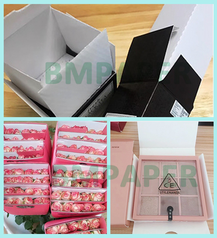 100g+100g+100g White E F Flute Wrapping Corrugated Paper Board 20'' x 28"