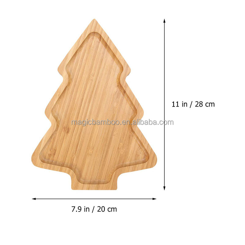 Bamboo Wooden Christmas Tree Shaped Appetizer Tray for Modern Plate Dish Serving