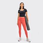 U Neck Slim Fit Short Sleeve Yoga T Shirts With Padded Naked Feeling