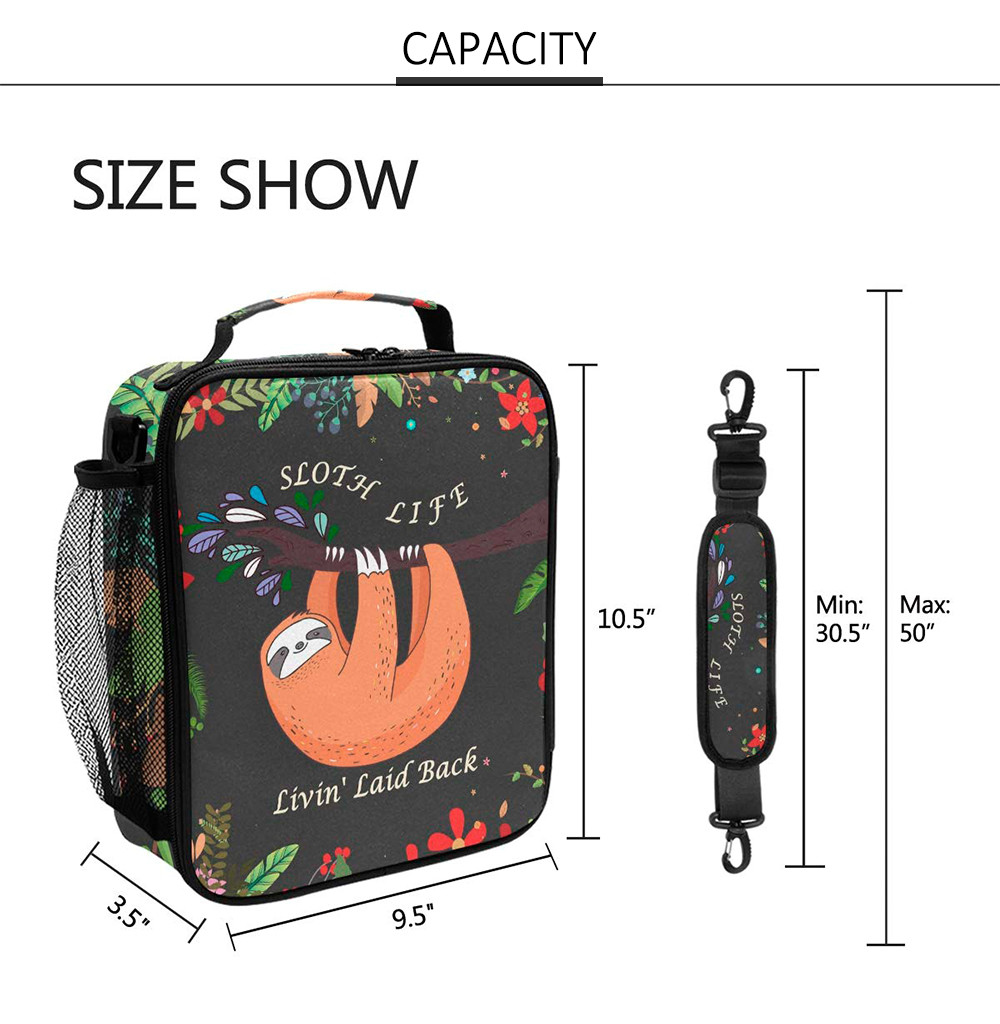Cute Sloth Insulated Lunch Cooler Bags For Girls