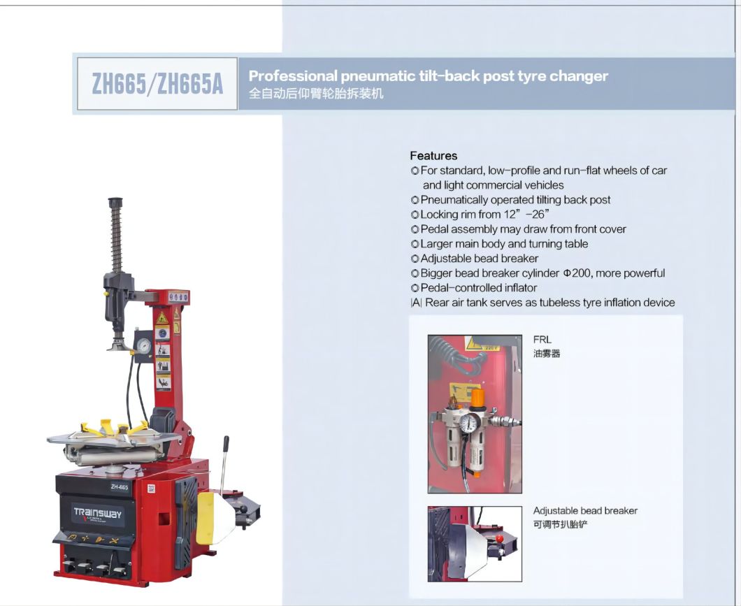 Professional Pneumatic Tilt-Back Post Tyre Tire Changer Trainsway (ZH665A)