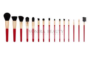 Wholesale Beautiful Red Vegan Synthetic Hair Makeup Brushes With Gold Ferrules from china suppliers