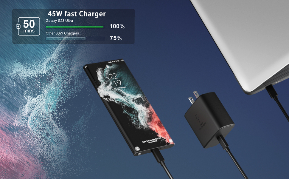 45W GaN Smart Fast Charger Type-C USB Wall Charger Compatible for Samsung Galaxy S25 Ultra Phone Charger OTP OVP Protec