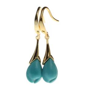 Wholesale 18K Gold Plated Sterling 925 Silver Turquoise Sculptured Tulip Drop Earring (EZ04925534) from china suppliers