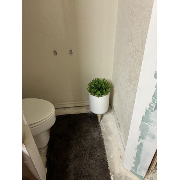 1.8 Gal White Wood Push Small Home Bathroom Trash Can Small Office Bathroom Garbage Can with Plant Style Lid