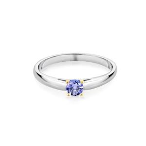 Wholesale Gem Stone King 0.18 Ct Blue Tanzanite 925 Sterling Silver Ring with 10K Yellow Gold Prongs Ring from china suppliers
