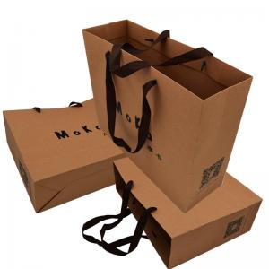 Wholesale Craft Paper Brown Custom Paper Shopping Bags With Ribbon Merchandise from china suppliers
