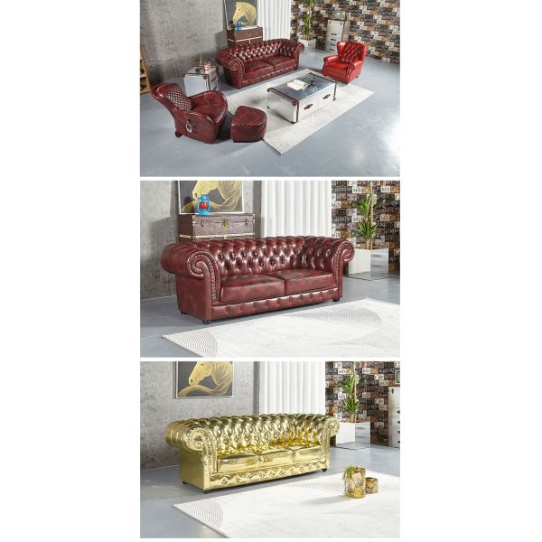 Nidea #862 Classic Retro Design Sofa Vintage Real Leather Sofa Classic Design for Home Hotel Living Room Sofa