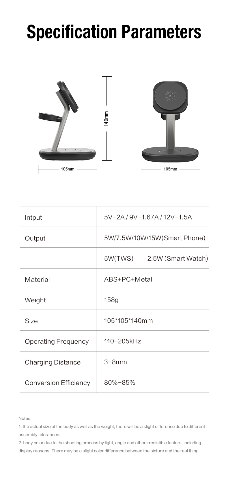 Custom Logo Multifunctional 3 In 1 Wireless Charger Station Stand Qi 15W Fast Charging
