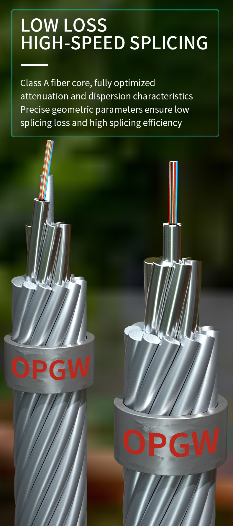 12 24 36 Core OPGW Fiber Optic Cable Data Transmission G652D G657A1 G657A2