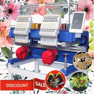 Wholesale 400*500mm two head embroidery machine 15 needles cap t-shirt flat 3d sequin commercial embroidery machine for sale from china suppliers