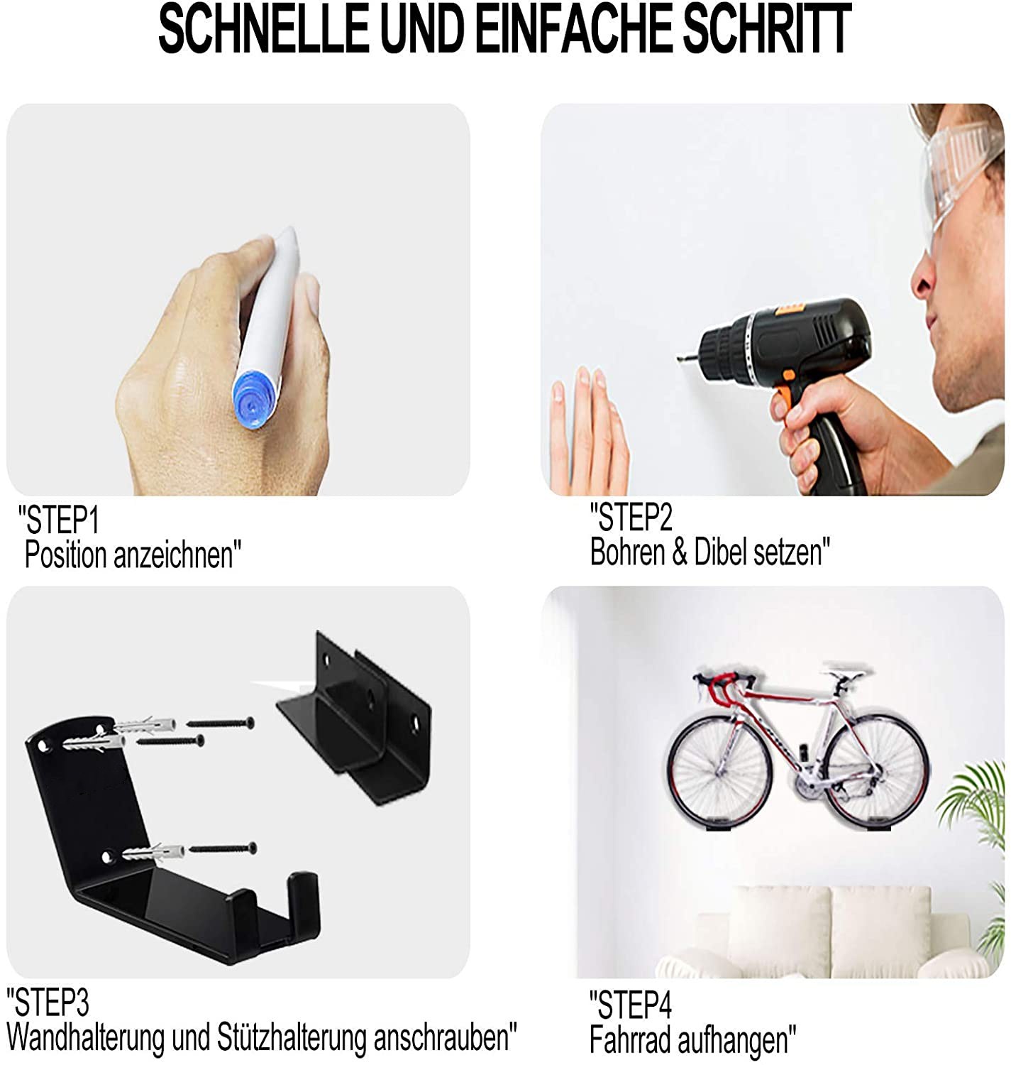 Standard Bicycle Wall Mount Bike Rack Bracket with Pedal Support Function
