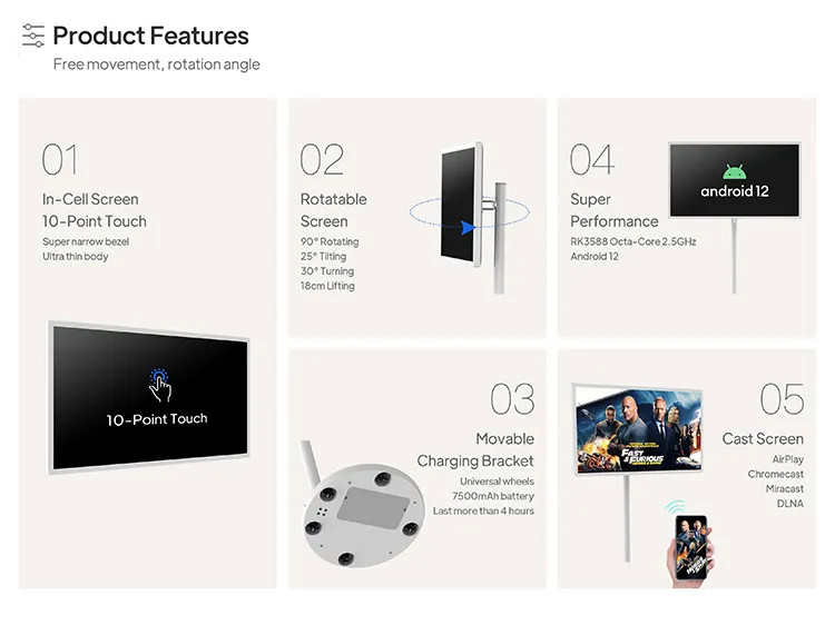 16/9 Portable Touch Screen Display TV With 4GB/8GB Wi Fi HDMI Interface Easy To Install