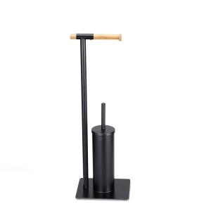 Wholesale 21*18*67cm Durable Type Bathroom Stand Steel Bamboo Toilet Paper Holder and Brush Set for Household Bathroom Househol from china suppliers