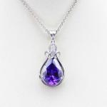 Women 925 Silver Jewelry 10mmx14mm Purple Cubic Zircon Pendant Necklace (PSJ0394