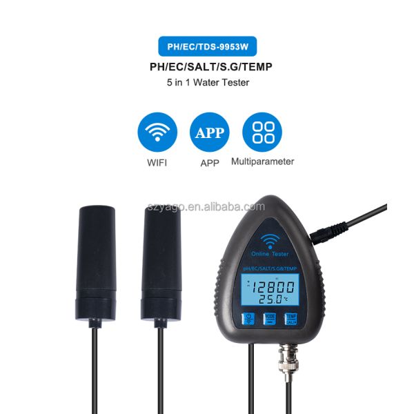 5 in 1 Digital PH Meter with 0.00-14.00pH Range and 0-19900US/CM EC Range Water Quality Tester