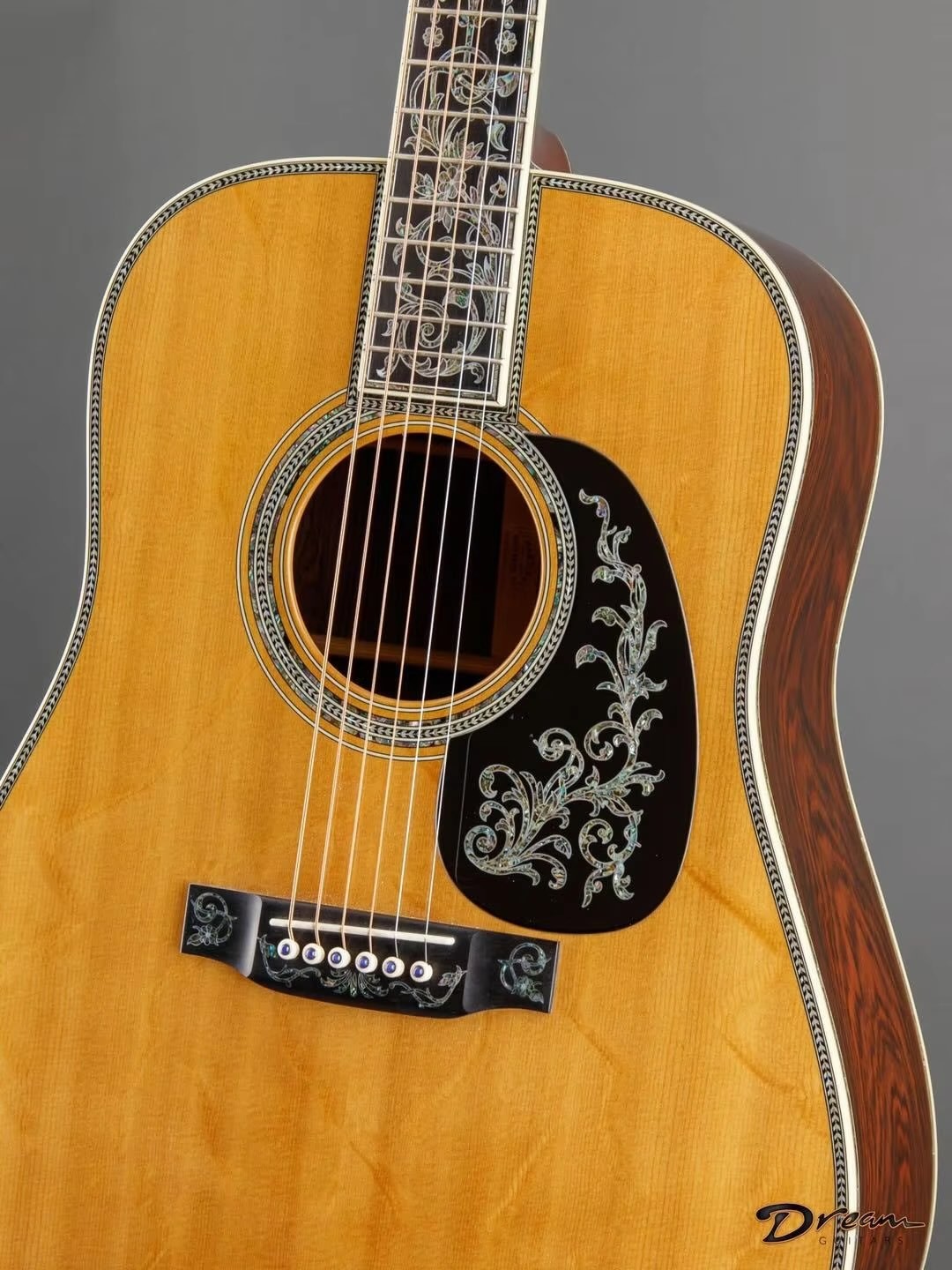Custom Martin Style D-50 Limited-Edition Dreadnought Acoustic Guitar Natural with Herringbone Binding, Solid Wood Guitar