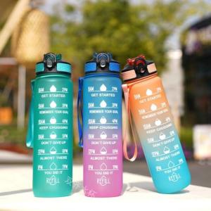 Wholesale Portable Leakproof Sports Water Bottle 32 Oz Reusable Water Bottle With Motivational Time Marker And Carrying Strap Toxic Free Humanized Design from china suppliers