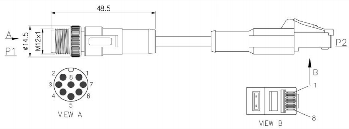M12 Connector with 8-Pin Waterproof Molded Plug Cable Type Product