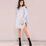 New Designs Slit Hooded Pocket Front Dropped Shoulders Sweatshirt for Women