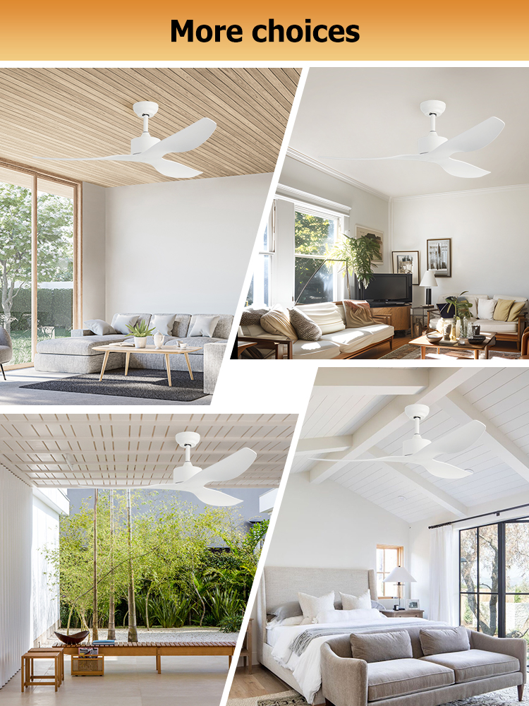 52 Inch White Blades Adjustable Wind Speed Remote Control Ceiling Fan for Living Room