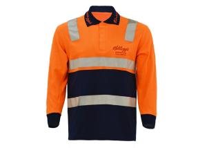 Wholesale 65% Polyester 35% Cotton Mens Work Polo Shirts / Long Sleeve Workwear Orange from china suppliers