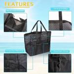 Mesh Beach Bag, Extra Large Beach Bags with 9 Pockets & Zipper Waterproof