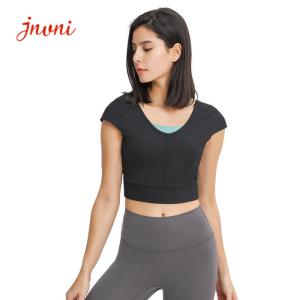 Wholesale Ribbed Activewear T Shirts V Shaped Cross Back Outdoor Sports Crop Top from china suppliers