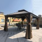 Outdoor Hardtop Gazebo Aluminum Frame Double Roof With Curtains