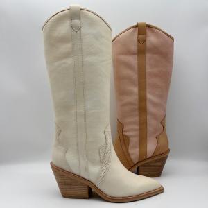 Wholesale soft cow suede leather with soft embroidery canvas，pointed toe high ankle Womens Dress Boots from china suppliers