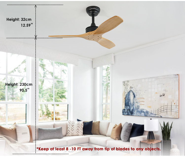1stshine Natural Wood Blades Ceiling Fan Remote Control and Large Wind for Big Spaces