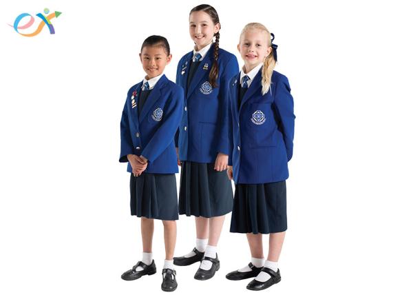 EEC Custom School Uniforms Blue Blazer White Shirts / Shorts Skirt For Primary