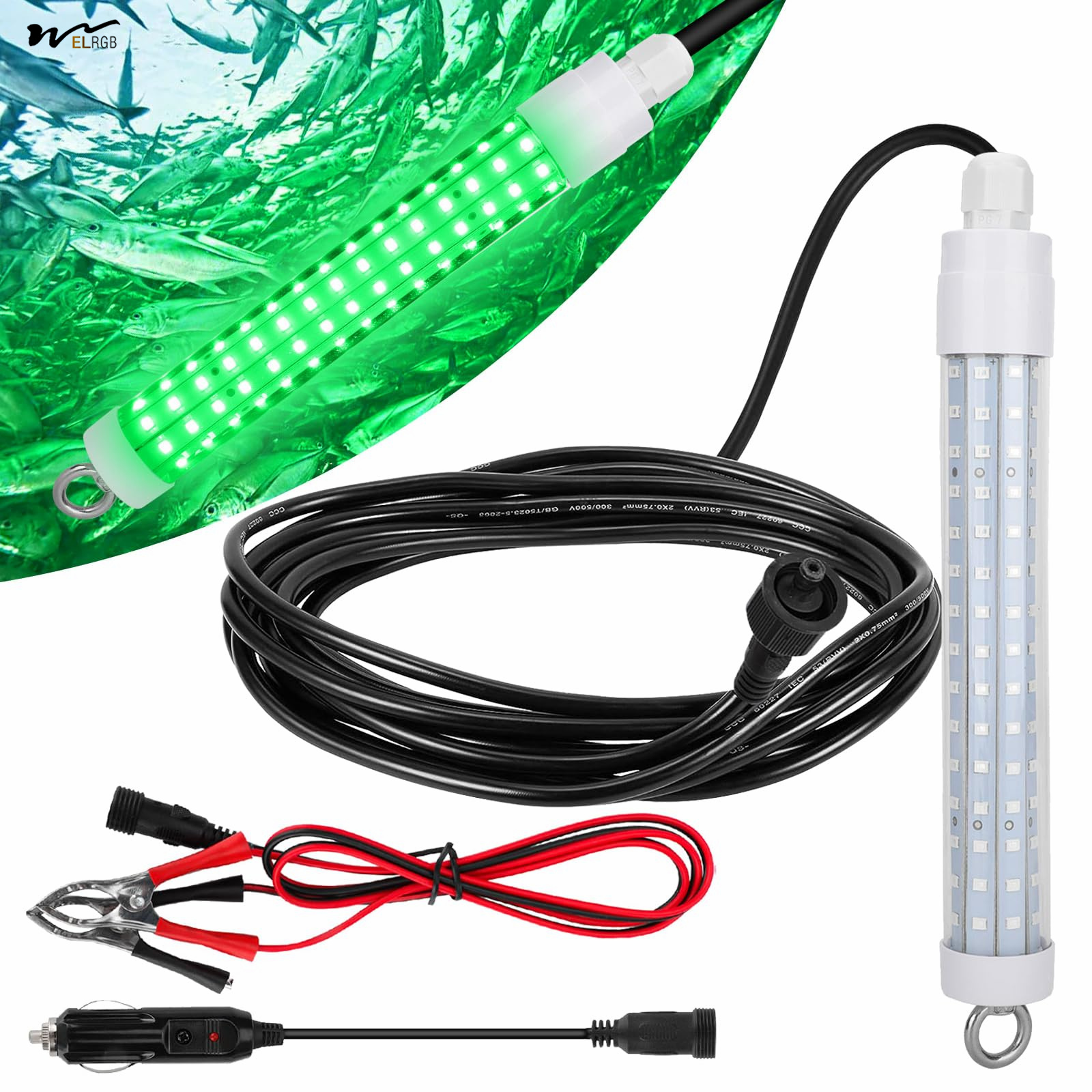 LED Underwater Fishing Light 8" 10.5W for Night Fishing Finder Attractor IP68 Submersible Boat Lamp