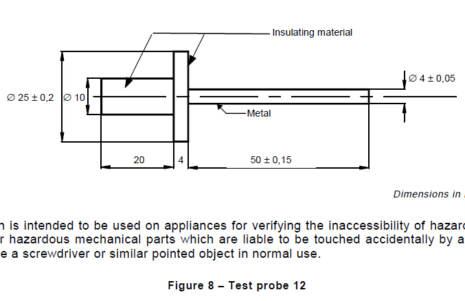 IEC61032 Figure 8 Test probe 12 , 50mm Long Test Finger Probe 0