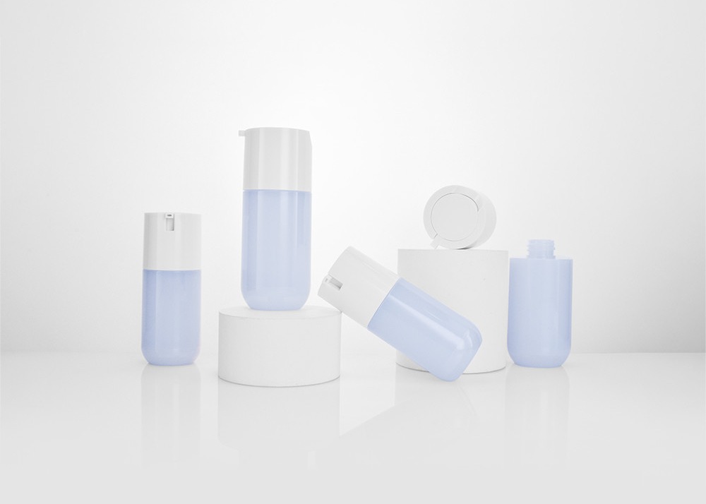 30ml 50ml mono plastic airless cosmetic bottle with dispensing pump as sustainable skincare packaging for whoelsale & cu
